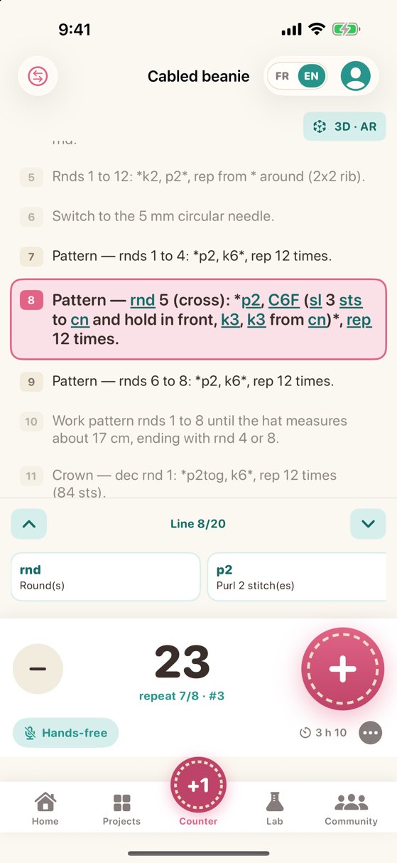 Row counter with the highlighted pattern