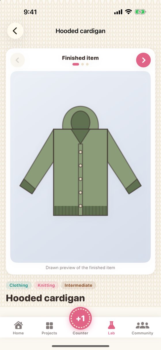 Garment page with size and colour choices