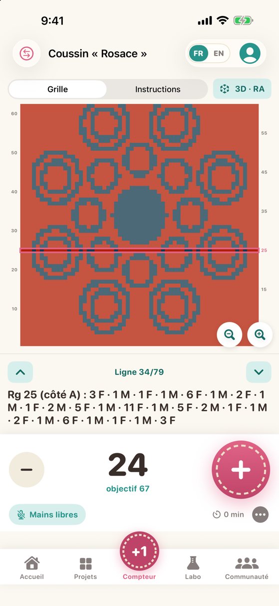 Grille crop circle suivie par le compteur